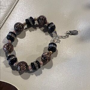 Murano Glass Bracelet Black Silver